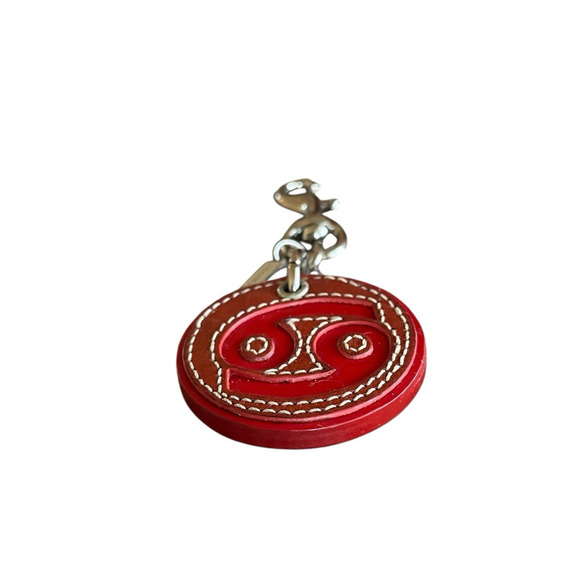 COACH REMADE Red Cancer Zodiac Round Handcrafted Bag Charm Key Chain CU973 RARE - Picture 4 of 6